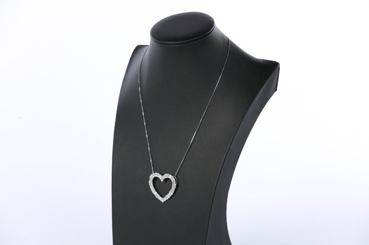 Ross Simons 3.00 ct. Round and Baguette Diamond Open Heart Necklace in 14kt White Gold