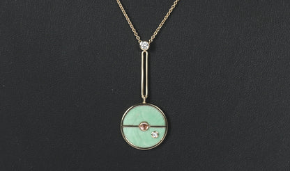 Retrouvai 14k Yellow Gold, Green Turquoise Compass Pendant Necklace w Diamond &  Lotus Garnet Cabochon