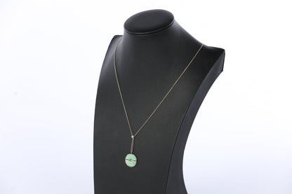 Retrouvai 14k Yellow Gold, Green Turquoise Compass Pendant Necklace w Diamond &  Lotus Garnet Cabochon