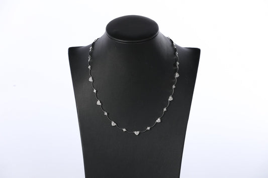 14k White Gold with Inlayed Diamonds Heart & Diamond Shape Design Choker Necklace