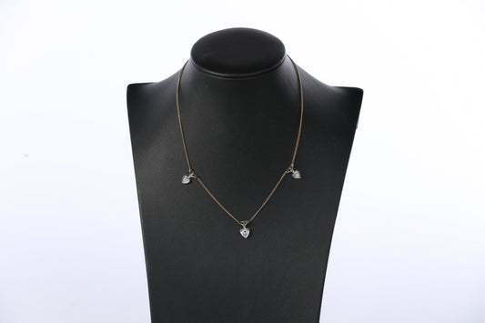 3 Diamond Hearts Set in 18k White Gold on a 14k Yellow Gold Chain Necklace