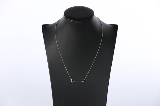 14k Gold Pave Diamond K Initial & Heart Necklace