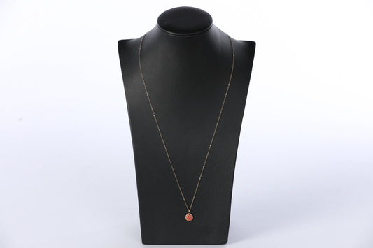 14k Gold Filled (1/20) Small Orange Pave Crystal Circle Pendant Long Necklace
