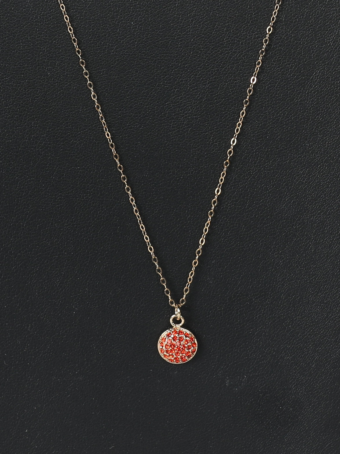 14k Gold Filled (1/20) Small Orange Pave Crystal Circle Pendant Long Necklace