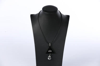 Petrorino Black Onyx Triangle Pendant with Diamonds Set in 18k White Gold w Crystal Drop Charm Necklace