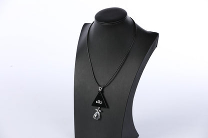 Petrorino Black Onyx Triangle Pendant with Diamonds Set in 18k White Gold w Crystal Drop Charm Necklace