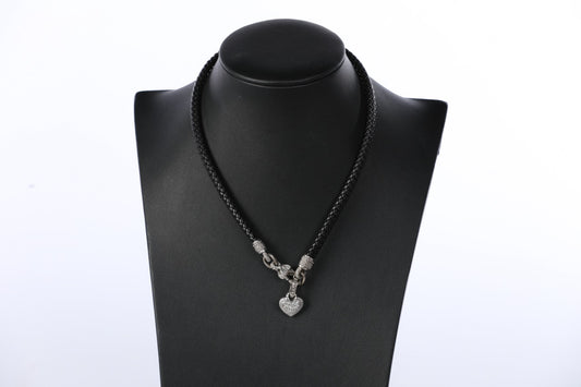 Judith Ripka 18K Diamond & Leather Heart Choker Necklace