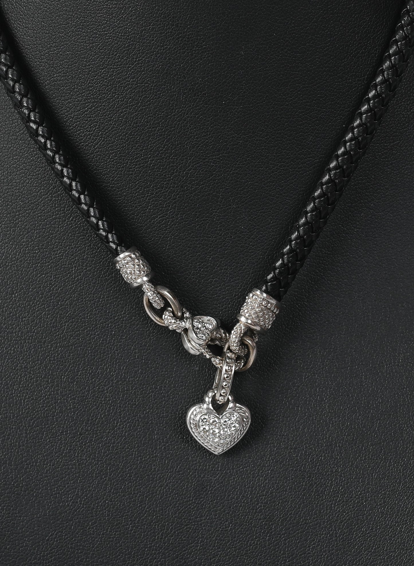 Judith Ripka 18K Diamond & Leather Heart Choker Necklace