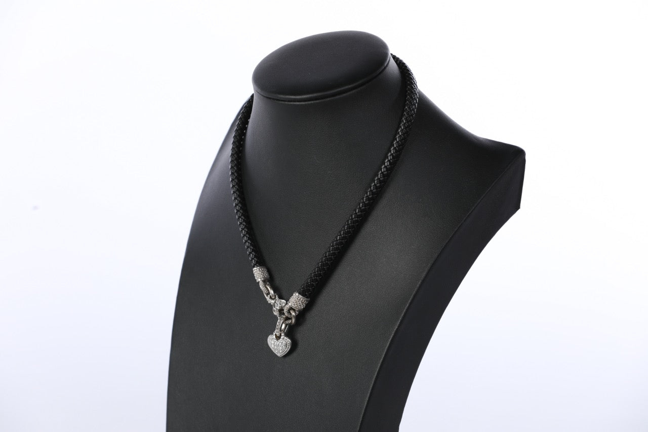 Judith Ripka 18K Diamond & Leather Heart Choker Necklace