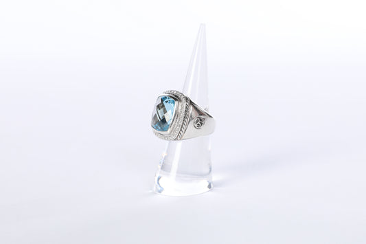 David Yurman Albion® Ring Sterling Silver with Blue Topaz and Diamonds, 14mm (Size 6)