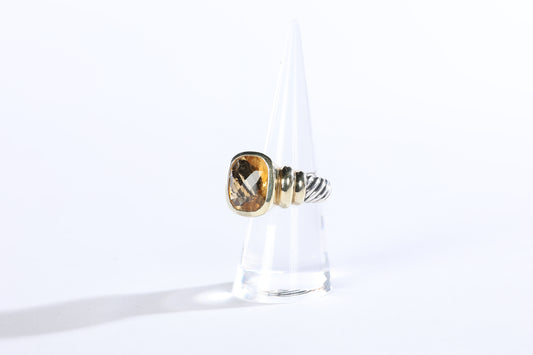 David Yurman 14k Gold & Sterling Silver Citrine "Noblesse" Cocktail Ring (Size 7)