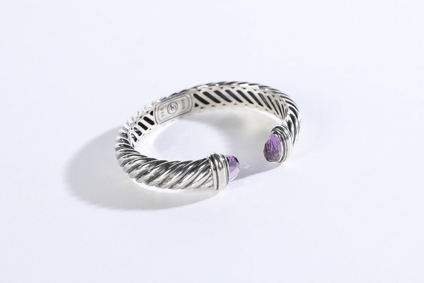 David Yurman Sterling Silver Amethyst "Waverly" Hinged Classic Cable Cuff Bracelet