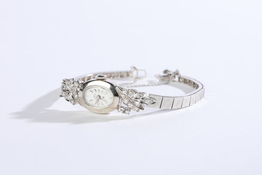 Vintage Lady Hamilton Classique Watch - Art Deco Style 14k White Gold with Diamonds