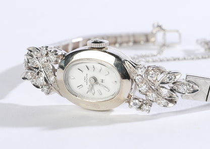 Vintage Lady Hamilton Classique Watch - Art Deco Style 14k White Gold with Diamonds