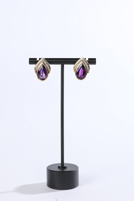 14k Gold Pear Amethyst & Diamond Earrings (has matching necklace)