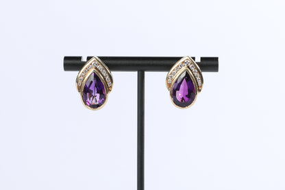 14k Gold Pear Amethyst & Diamond Earrings (has matching necklace)