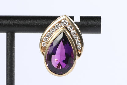 14k Gold Pear Amethyst & Diamond Earrings (has matching necklace)