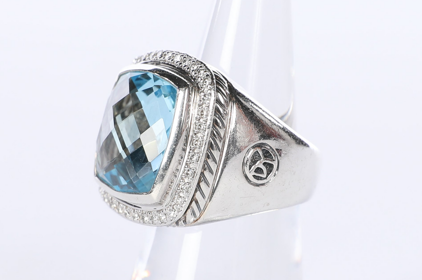 David Yurman Albion® Ring Sterling Silver with Blue Topaz and Diamonds, 14mm (Size 6)