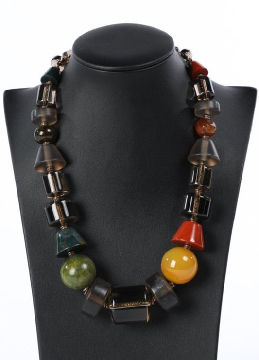 Stephen Dweck Large Beaded Short Necklace - Multi Stone - Brown/Green/Orange