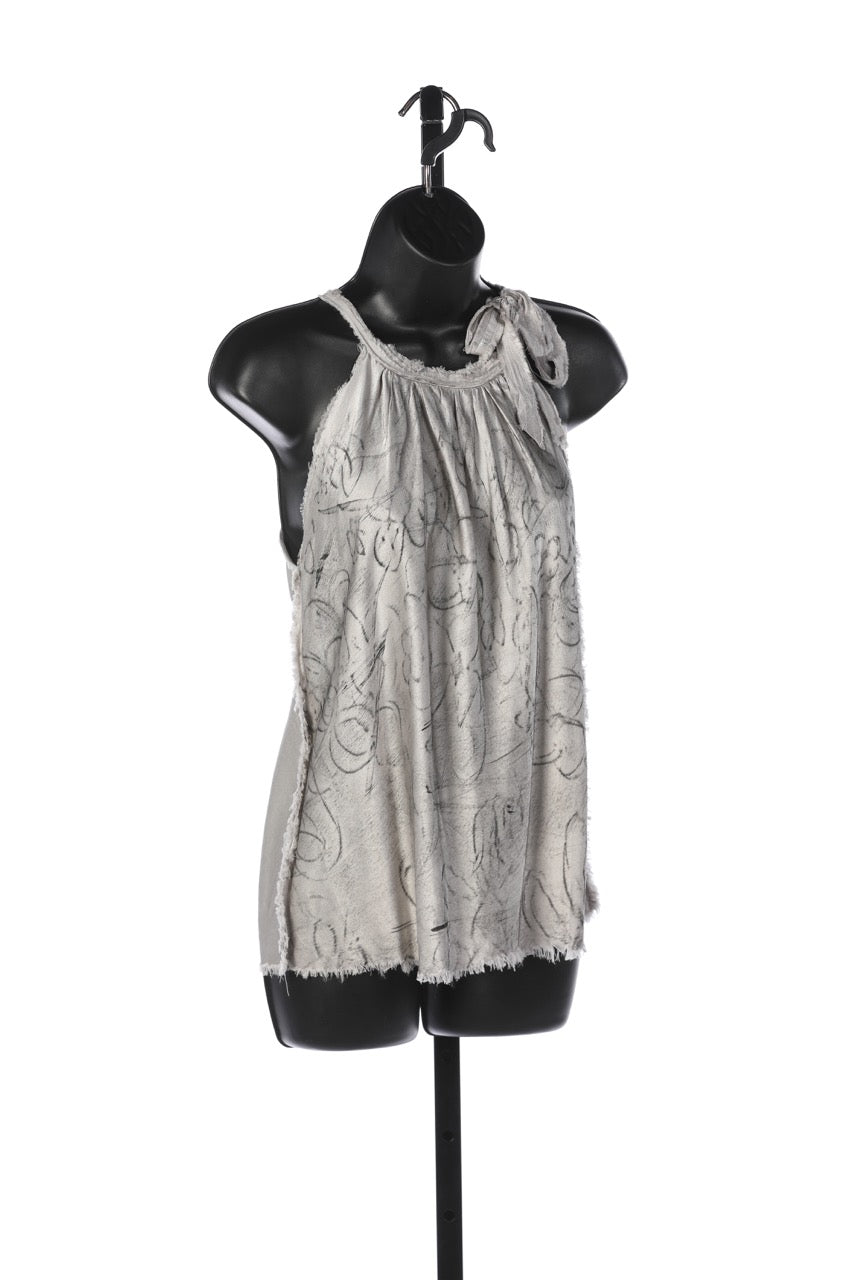 Jaga Silky Silver w Grey Brush Detail Halter Tie Neck Top