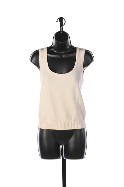 St. John Knit Cream Crew Neck Tank Top w Ribbed Hem