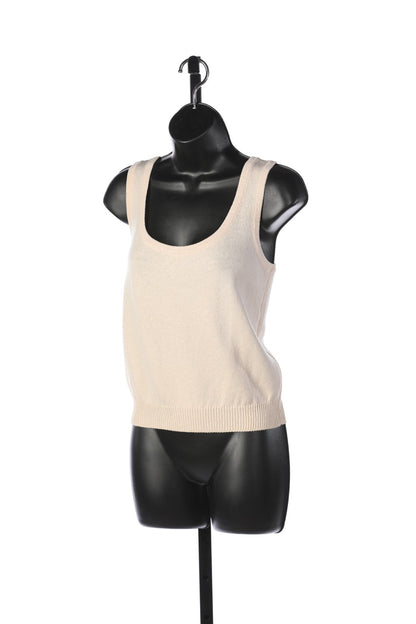 St. John Knit Cream Crew Neck Tank Top w Ribbed Hem