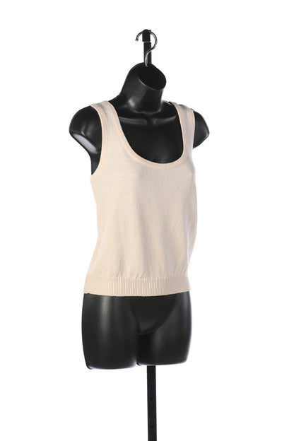 St. John Knit Cream Crew Neck Tank Top w Ribbed Hem