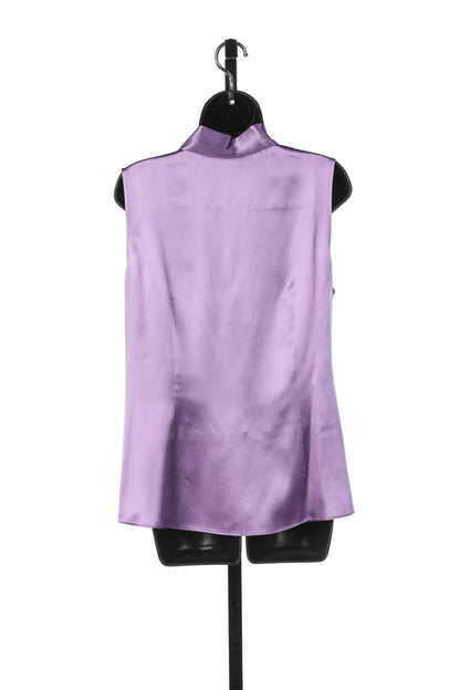 Lafayette Silk Purple Sleeveless V-Neck Tie Front Blouse w Pleats at Neckline NWT