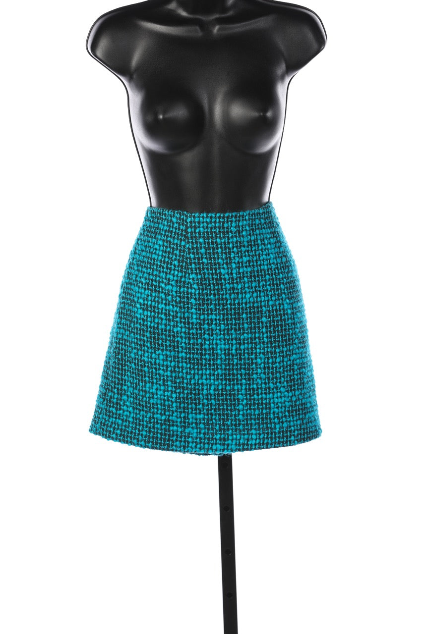 Alice + Olivia Turquoise & Black Tweed Mini Skirt NWT