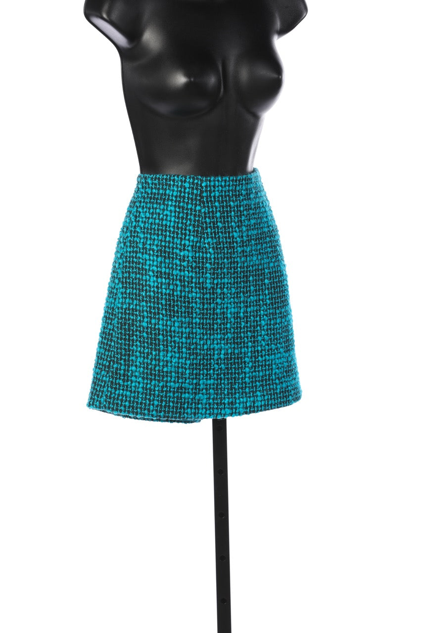 Alice + Olivia Turquoise & Black Tweed Mini Skirt NWT