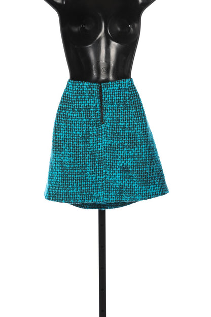 Alice + Olivia Turquoise & Black Tweed Mini Skirt NWT