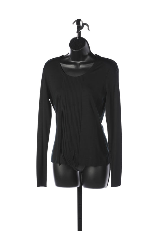 Akris Punto Black Long Sleeve T-Shirt w/ Pleats Down the Middle NWT