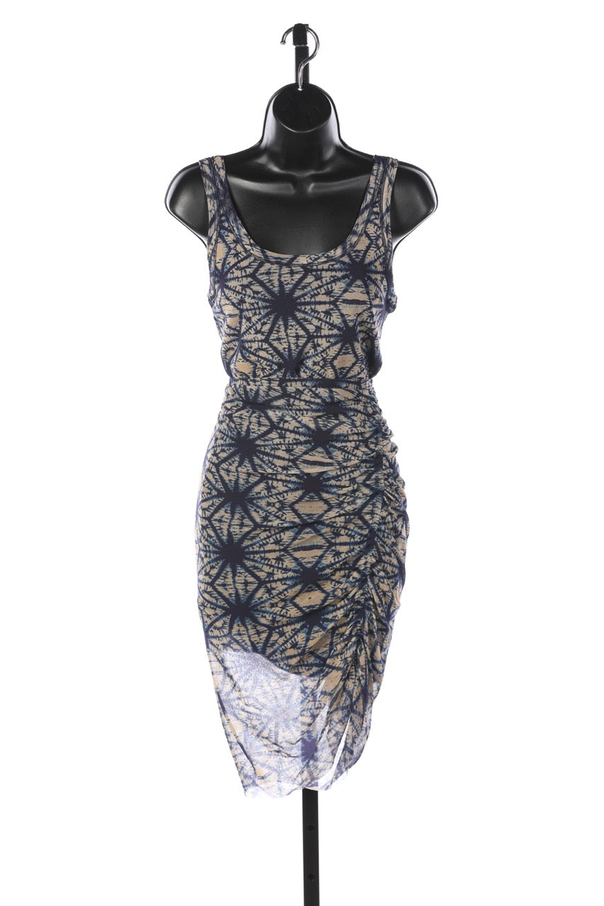 Jean Paul Gaultier Blue & Tan Sunburst Pattern Mesh Midi Skirt (PART OF SET)