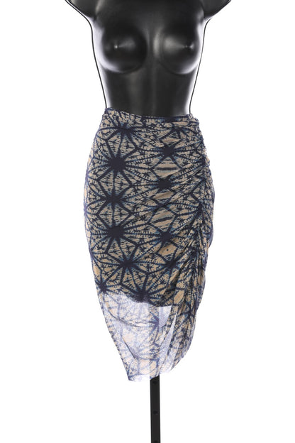 Jean Paul Gaultier Blue & Tan Sunburst Pattern Mesh Midi Skirt (PART OF SET)