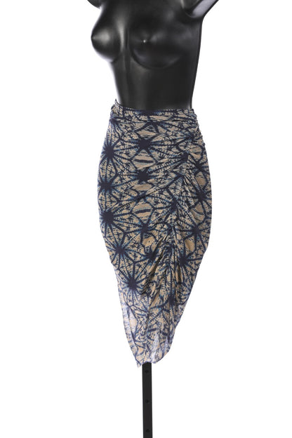 Jean Paul Gaultier Blue & Tan Sunburst Pattern Mesh Midi Skirt (PART OF SET)