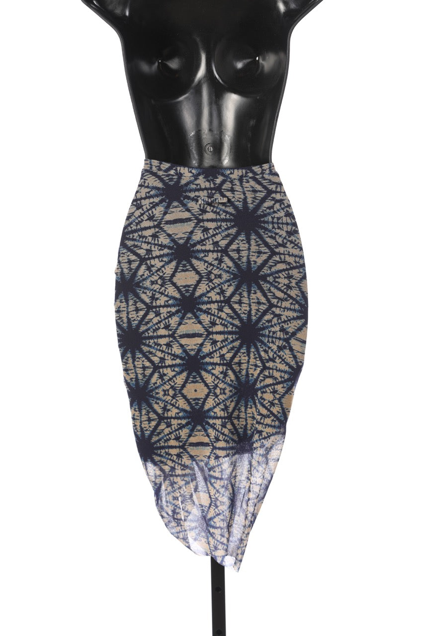 Jean Paul Gaultier Blue & Tan Sunburst Pattern Mesh Midi Skirt (PART OF SET)