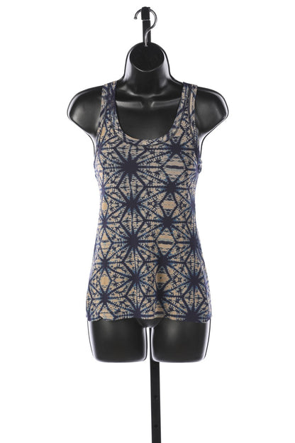 Jean Paul Gaultier Blue & Tan Sunburst Print Mesh Tank Top (PART OF SET)