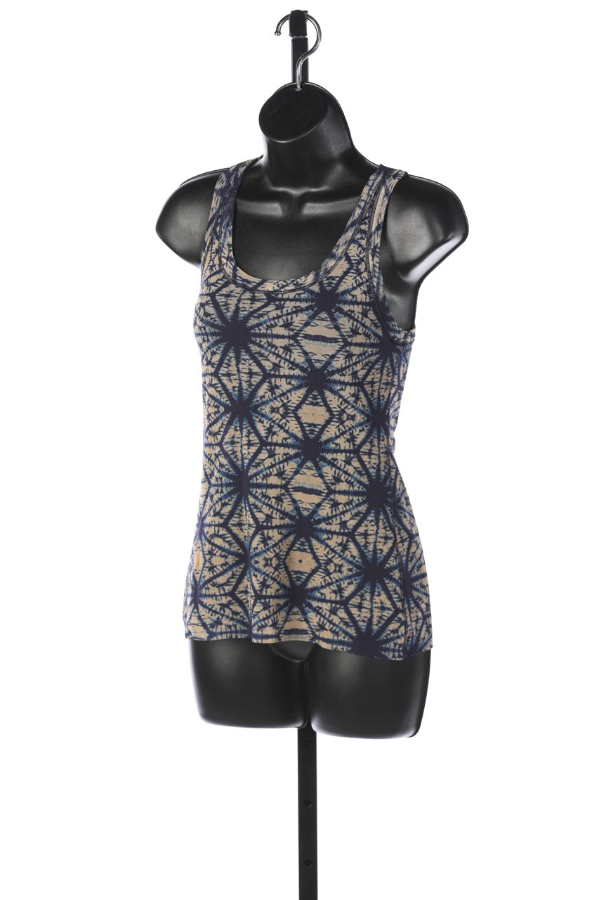 Jean Paul Gaultier Blue & Tan Sunburst Print Mesh Tank Top (PART OF SET)