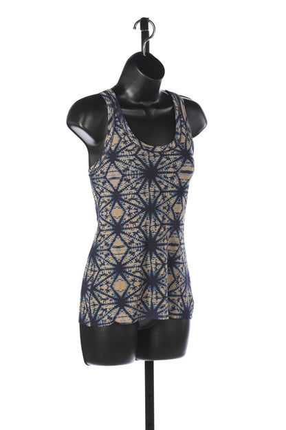 Jean Paul Gaultier Blue & Tan Sunburst Print Mesh Tank Top (PART OF SET)