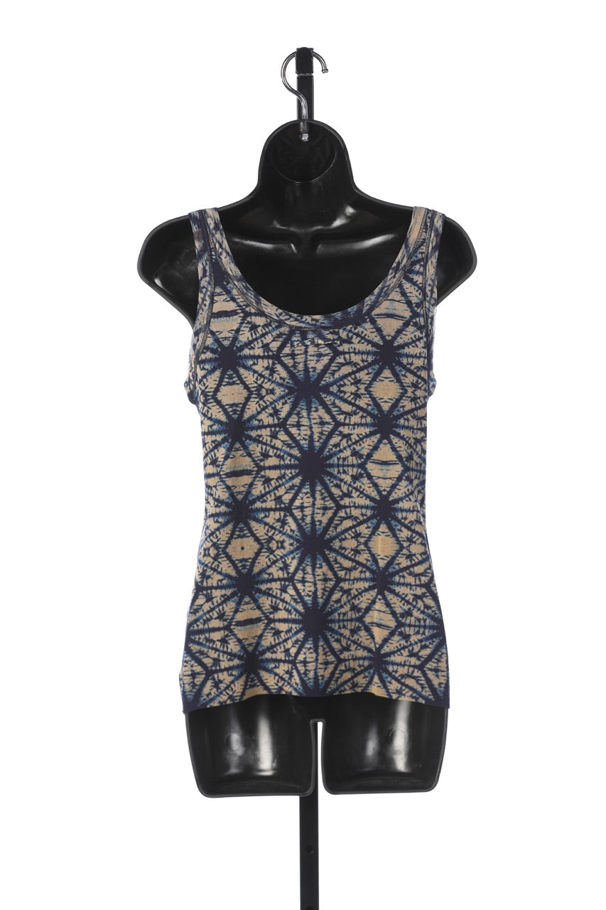 Jean Paul Gaultier Blue & Tan Sunburst Print Mesh Tank Top (PART OF SET)