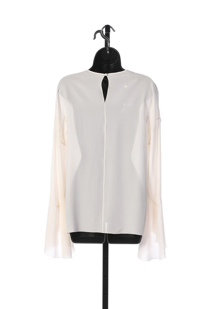 Givenchy White Silk Crew Neck Blouse w Flare Sleeves