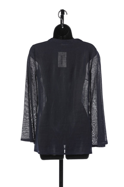 Michael Kors Navy Linen Lace Up Long Sleeve Top