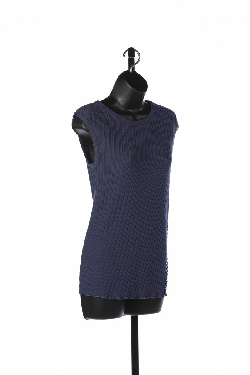 Roberto Cavalli Blue Crew-Neck Sleeveless Ribbed Top w Side-Chain