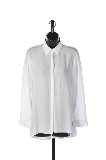 The Row White Satin Long Sleeve Button Up Blouse