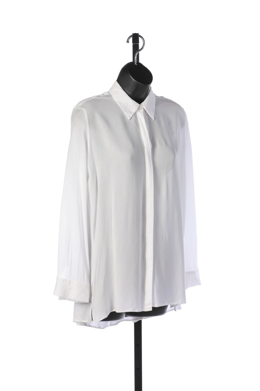 The Row White Satin Long Sleeve Button Up Blouse