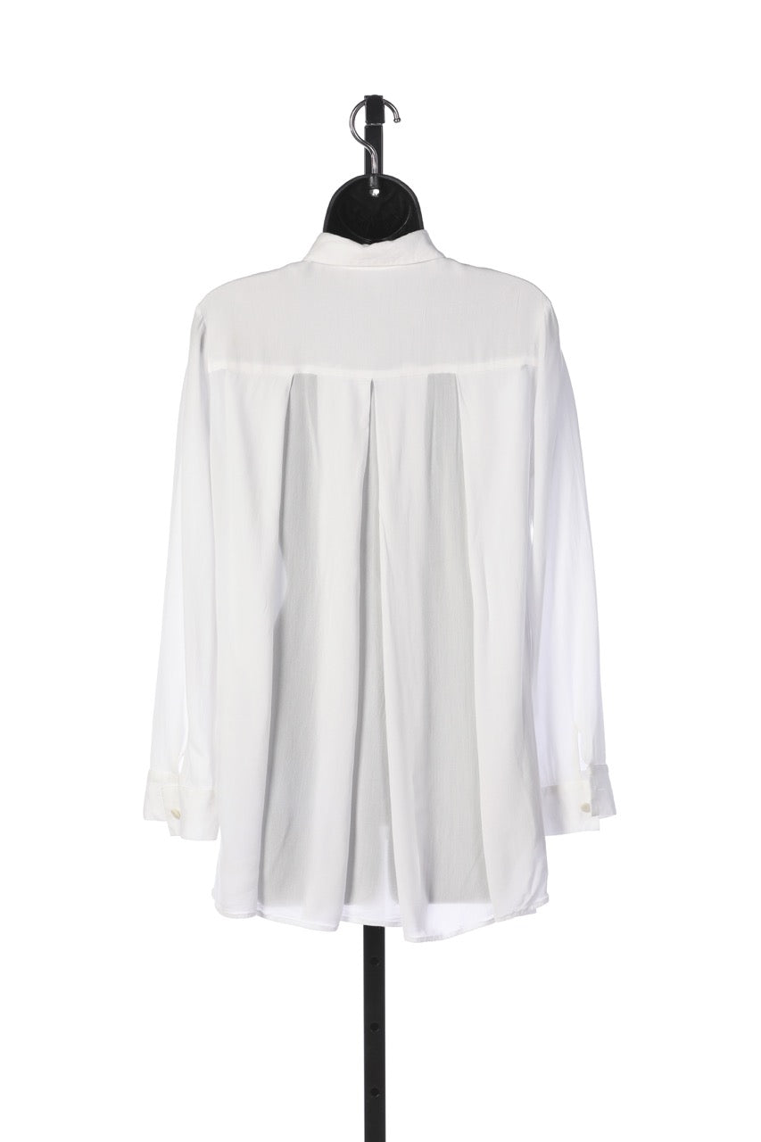 The Row White Satin Long Sleeve Button Up Blouse