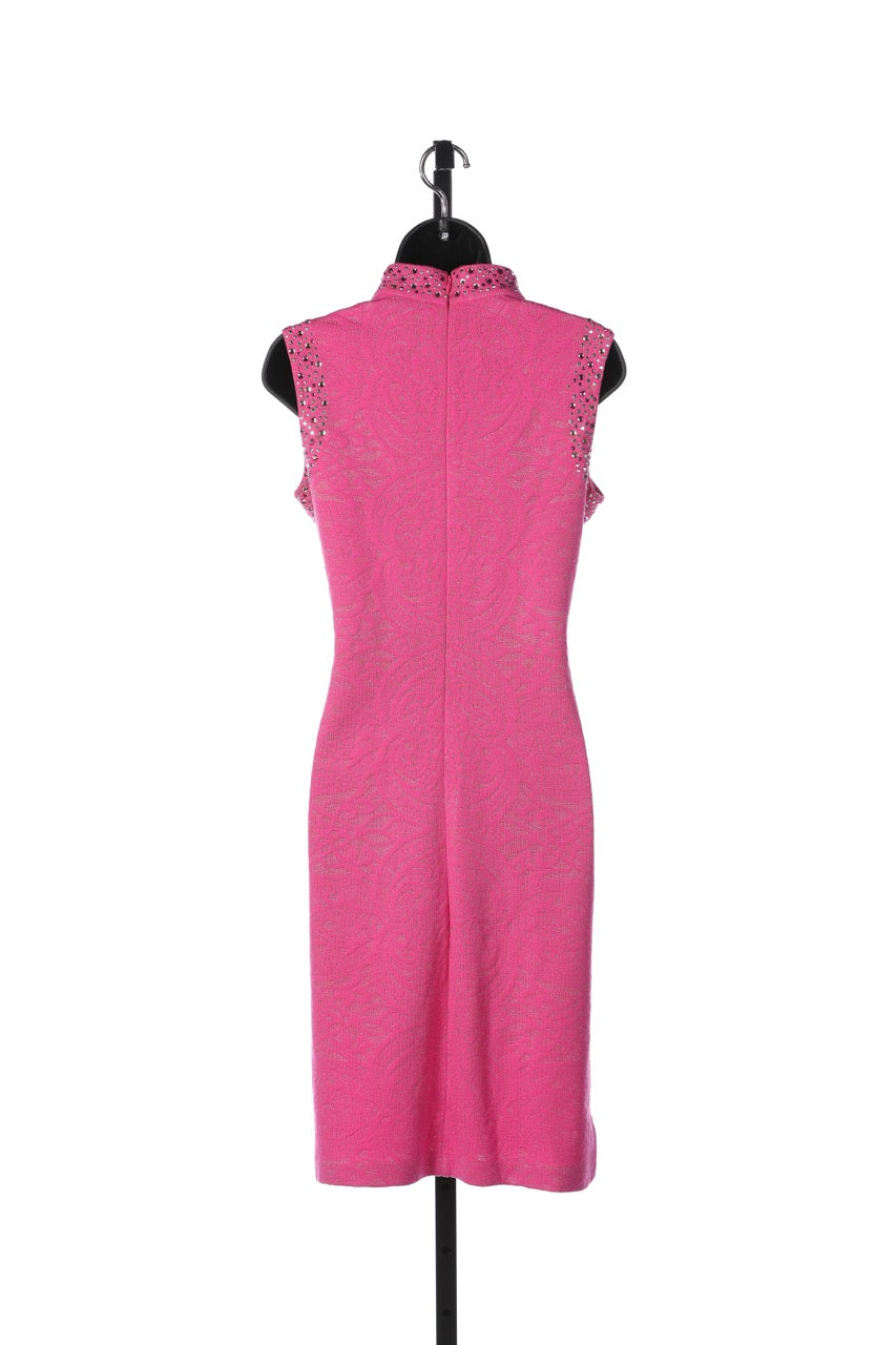 St. John Hot Pink Sleeveless Knee-Length Dress w/ Pink Rhinestone Details