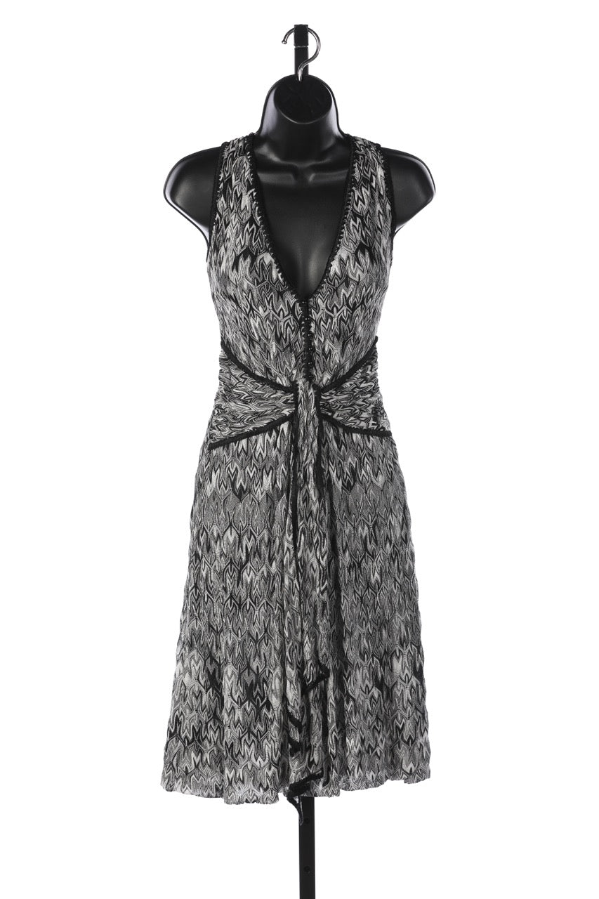 Missoni Black & White Printed Tie Front Button Up Sleeveless Midi Dress