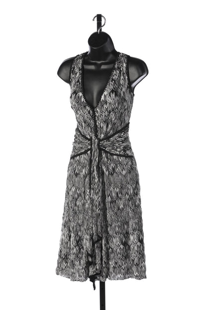 Missoni Black & White Printed Tie Front Button Up Sleeveless Midi Dress