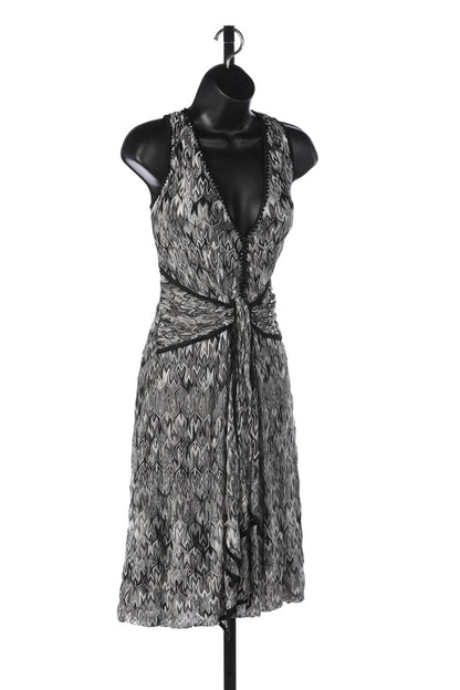 Missoni Black & White Printed Tie Front Button Up Sleeveless Midi Dress